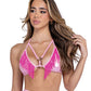 Metallic Iridescent Triangle Top w/Fringe - Pink O/S