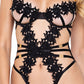 Ebony Rose Floral Guipure Lace Trim Teddy Black LG