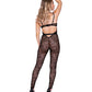 Chantilly Stretch Lace Sleeveless Catsuit w/Satin Trim Black MD