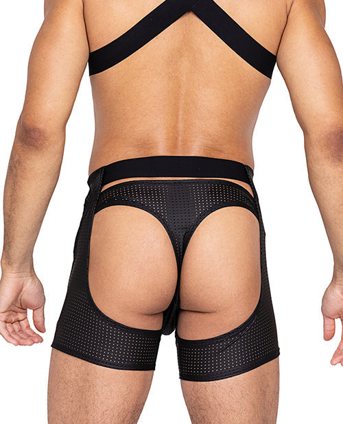 Master Chaps w/Hook & Ring Closure & Rear Cut Out (Thong Not Included) - Black LG