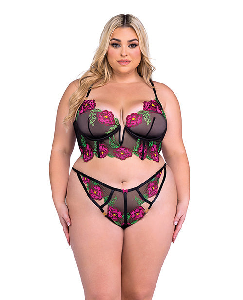 Peony Paradise Underwire Bralette & G-String - Black 1X