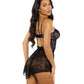 Belle Noir Chantilly Lace and Satin Garter Skirt 3 pc Set - Black LG