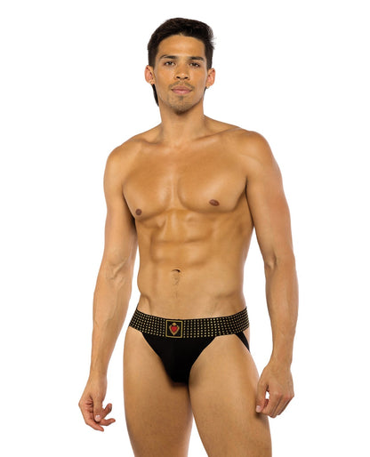 Sacred Heart Jockstrap w/Contoured Pouch & Studded Elastic Waist - Black SM