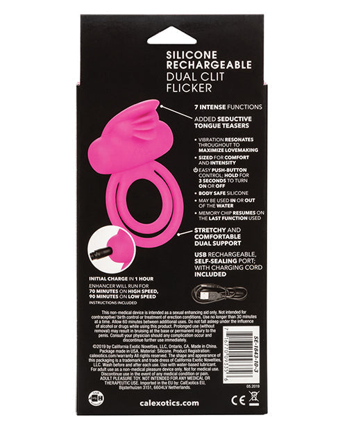 Silicone Rechargeable Dual Clit Flicker Enhancer - Pink