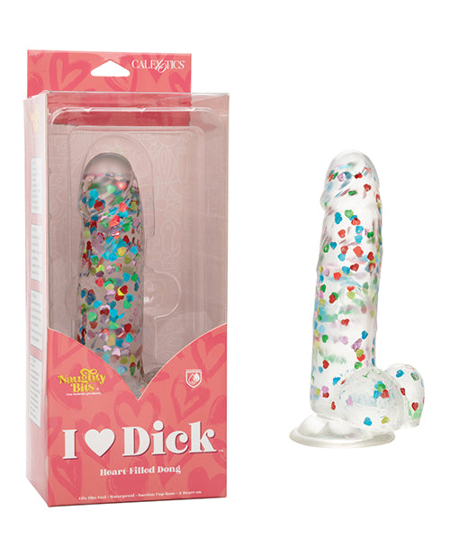 Naughty Bits Large Dildo | I Love Dick Suction Cup Dildo | Heart Filled Multicolor Big Dildo