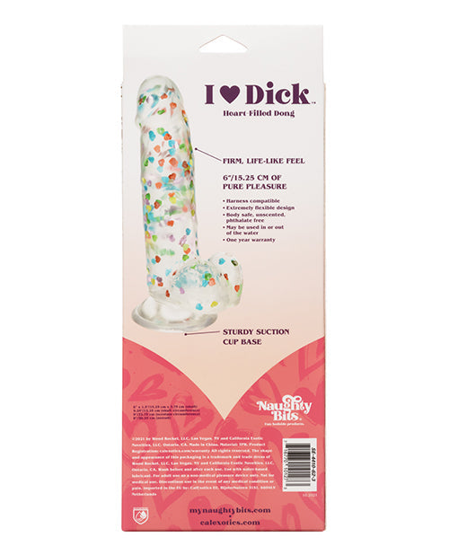 Naughty Bits Large Dildo | I Love Dick Suction Cup Dildo | Heart Filled Multicolor Big Dildo