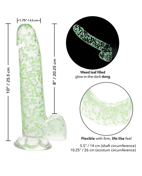 Naughty Bits Large Dildo | Glow In The Dark Big Dildo | Weed Leaf Suction Cup Dildo