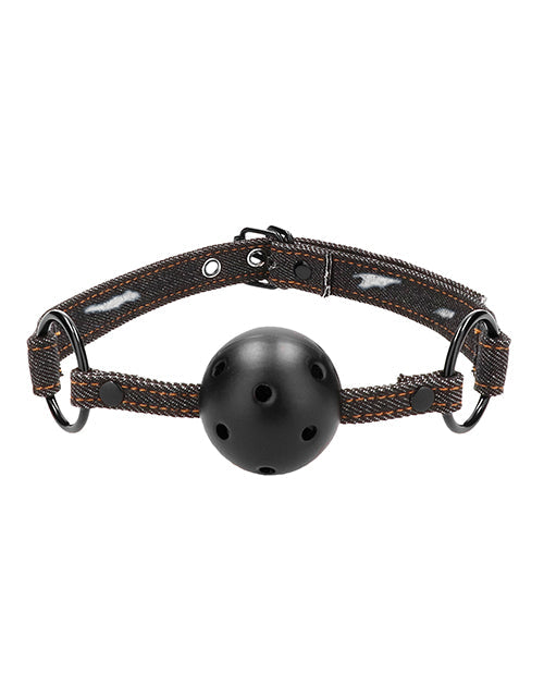 Shots Ouch Breathable Ball Gag w/Denim Straps - Black