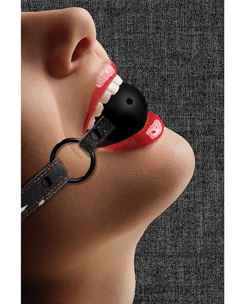 Shots Ouch Breathable Ball Gag w/Denim Straps - Black