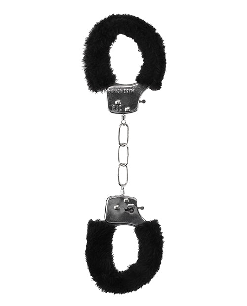 Shots Ouch Black & White Beginner's Furry Hand Cuffs - Black