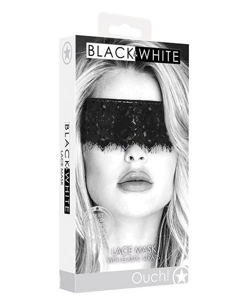 Shots Ouch Black & White Lace Mask w/Elastic Straps - Black