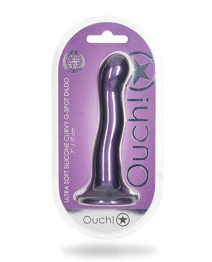 Shots Ouch 7" Big Dildo | Curvy G-Spot Realistic Dildo | Metallic Purple Suction Cup Dildo