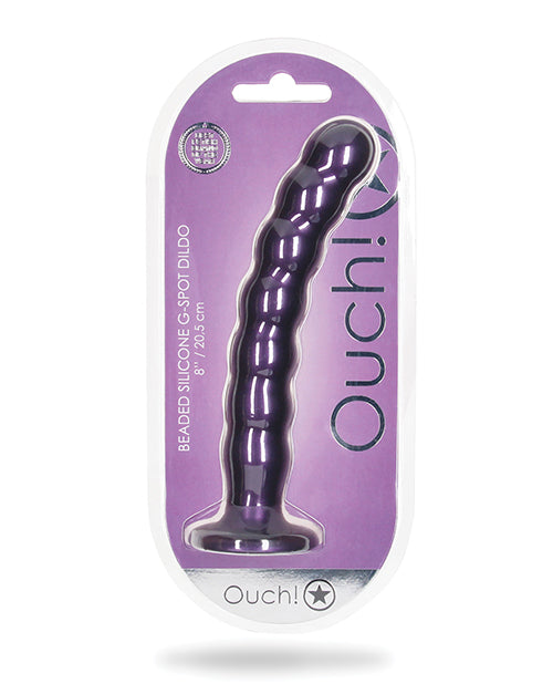 Shots Ouch 8" Big Dildo | Beaded G-Spot Large Dildo | Metallic Purple Suction Cup Dildo