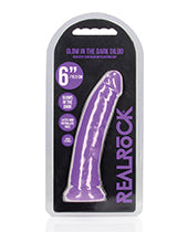 Shots RealRock 6" Big Dildo | Slim Neon Purple Realistic Dildo | Glow in the Dark Suction Cup Dildo