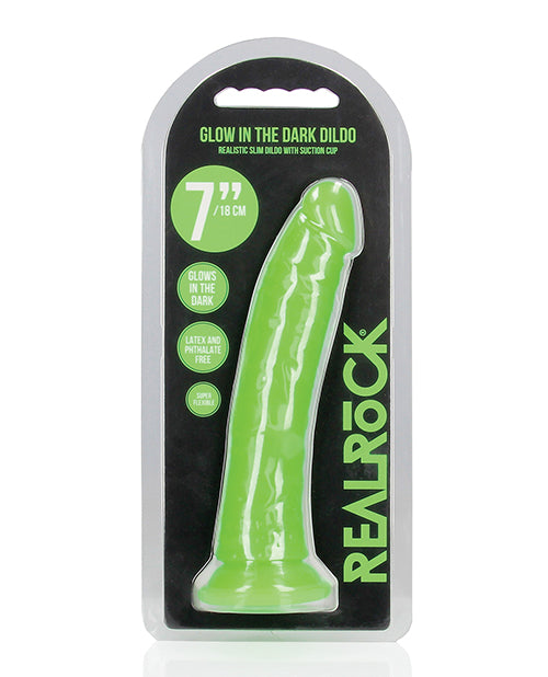 Shots RealRock 7" Big Dildo | Slim Green Realistic Dildo | Glow in the Dark Suction Cup Dildo