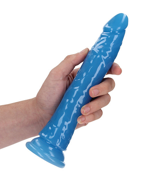 Shots RealRock 9" Big Dildo | Slim Neon Blue Anal Dildo | Glow in the Dark Suction Cup Dildo