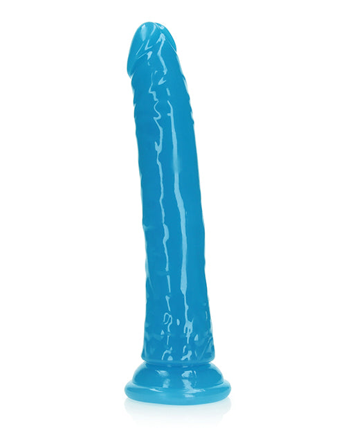 Shots RealRock 9" Big Dildo | Slim Neon Blue Anal Dildo | Glow in the Dark Suction Cup Dildo