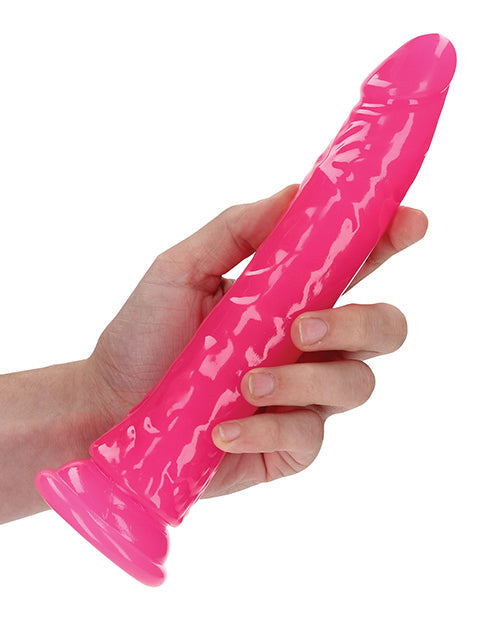 Shots RealRock 9" Big Dildo | Slim Neon Pink Dildo | Glow in the Dark Suction Cup Dildo