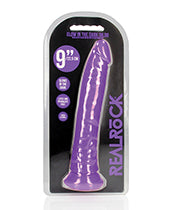 Shots RealRock 9" Big Dildo | Slim Neon Purple Dildo | Glow in the Dark Suction Cup Dildo