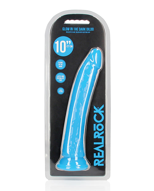 Shots 10" Big Dildo | Slim Glow in the Dark Realistic Dildo | Neon Blue Suction Cup Dildo