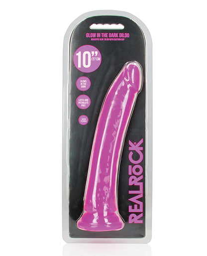 Shots 10" Big Dildo | Slim Glow in the Dark Realistic Dildo | Neon Purple Suction Cup Dildo