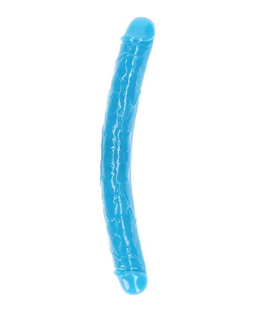 Shots RealRock 15" Big Dildo | Glow in the Dark Giant Dildo | Neon Blue Double Sided Dildo