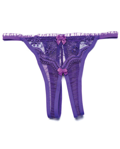 Scalloped Embroidery Crotchless Panty Purple O/S