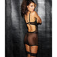 Riveting Stretch Mesh & Faux Leather Open Bust Gartered Chemise w/G-String Black MD