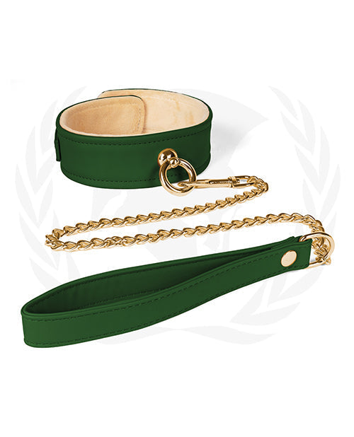 Spartacus Plush Lined PU Collar & Chained Leash - Green