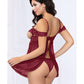 Lace & Mesh Open Cups Babydoll w/Fly Away Back & Panty Wine SM