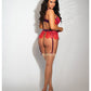 Eyelash Lace Underwire Bra, Garter Skirt & G-String Red 1X/2X