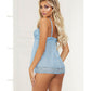 Satin Jacquard Dot Mesh Scallop Lace Babydoll & G-String Blue LG