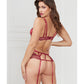 Stretch Satin & Lace Balconette Cup & Garter Panty Wine LG