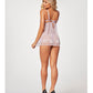 Sheer Mesh & Lace Demi Cup Babydoll & Thong Lavender LG