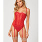 Valentines Heart Embroidered Mesh Bustier & Panty Red MD