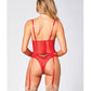 Valentines Heart Embroidered Mesh Bustier & Panty Red MD