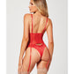 Valentines Heart Embroidered Mesh Bustier & Panty Red MD