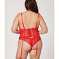 Valentines Heart Embroidered Mesh Bustier & Panty Red 3X/4X