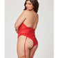 Valentines Heart Embroidered Mesh Bustier & Panty Red 3X/4X