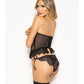 Lace and Dot Mesh Open Cup Bustier w/Hook and Eye Closure & Panty - Black LG