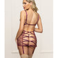 Metallic Lace with Mesh Gartered Chemise & Thong - Plum LG