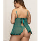 Lace and Mesh Babydoll w/Gold Straps & Thong - Green 1X/2X