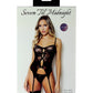 Floral Lace and Mesh Cami w/Attached Garters & Thong - Black O/S