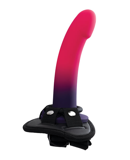 VeDO Duo Silicone Dildo w/Harness - Pink/Purple