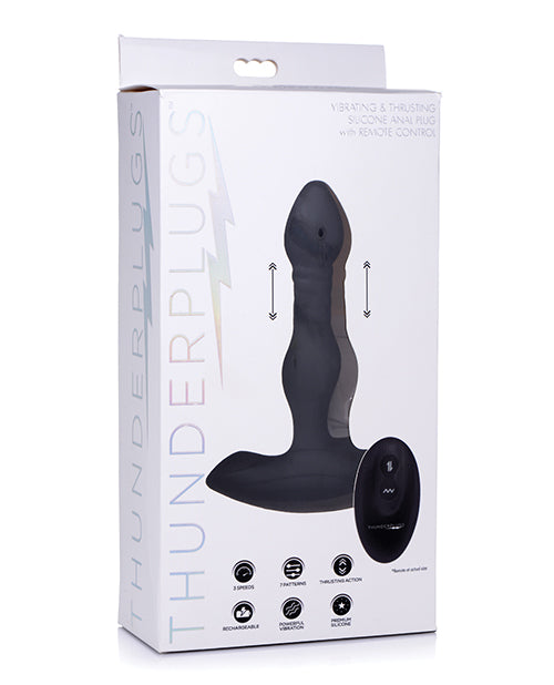 ThunderPlugs Silicone Vibrating & Thrusting Plug w/Remote - Black