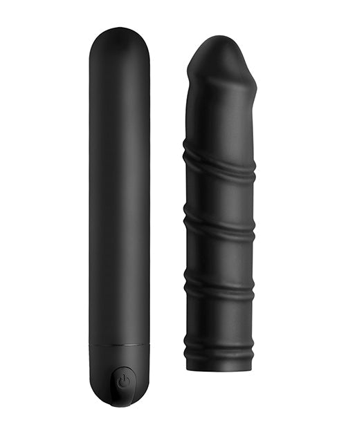 Bang Vibrating Dildo | XL Bullet & Swirl Silicone Dildo Sleeve | Big Black Textured Waterproof