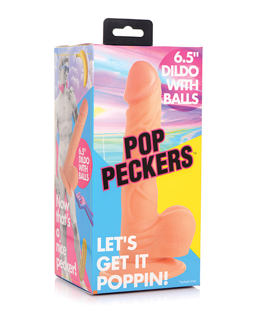 Pop Peckers 6.5" Big Dildo | Large Dildo with Balls | Light Suction Cup Dildo