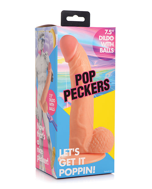 Pop Peckers 7.5" Big Dildo | Large Dildo with Balls | Light Suction Cup Dildo