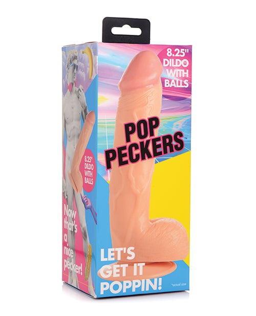 Pop Peckers 8.25" Big Dildo with Balls | Light Suction Cup Dildo | Large Dildo