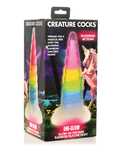 Creature Cocks Large Dildo | Uni Glow in the Dark Silicone Big Dildo | Rainbow Suction Cup Dildo